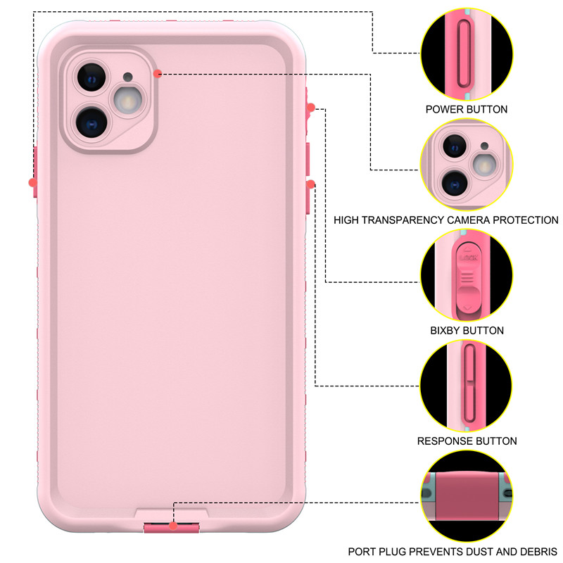 Водоустойчив калъф за телефон с водоустойчив iphone case най-добрият водоустойчив случай за iphone 11 (розово) с твърд цвят покривало