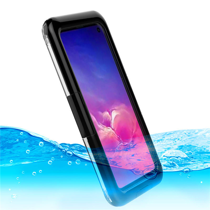 Водоустойчив държач за телефон пластмасов калъф водоустойчив плувен кейс за мобилен телефон за Samsung S10 (черен)