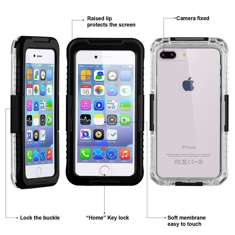 Ново живото доказателство iphone 8 плюс сняг iphone case най-добрият водоустойчив 8 плюс калъф (Черно)